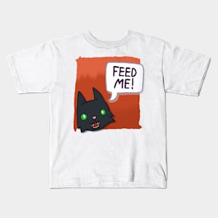 Feed Me! [Black Cat With A Red Background] Kids T-Shirt